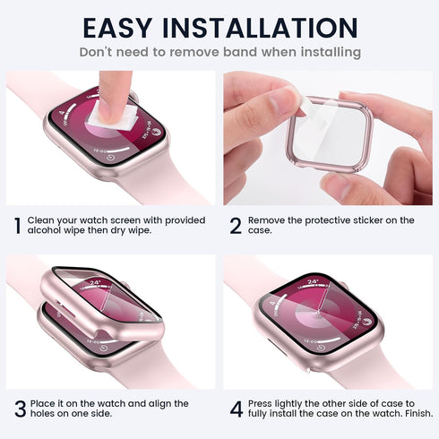 Tensea Waterproof Screen Protector Case for Apple Watch Series 9 8 7, 41mm, iWatch Protective PC Face Cover with
