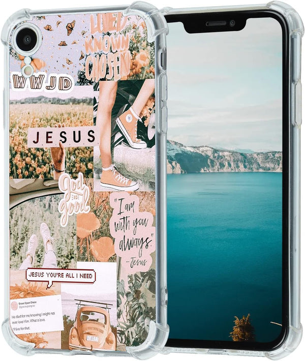 Christian Aesthetic Collage Case for iPhone XR, Unique Motivational Jesus Graphic, Trendy Soft TPU Cover