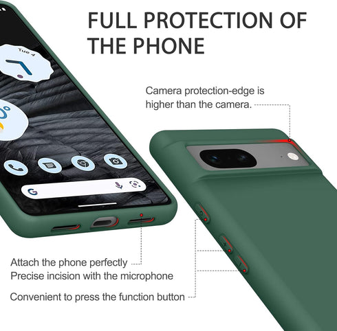 Amzpas Silicone Phone Case for Google Pixel 7, Soft Anti-Scratch Shockproof Protective Cover for Men Women - Dark Green
