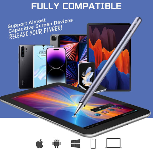 Penyeah 3 in 1 Stylus Pen for Touch Screens, Magnetic Disc/Rubber/Hard Mesh Tip, Universal High Precision (Gray)