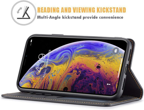 QLTYPRI for iPhone XR Case, Premium PU Leather Cover with Card Holder, Shockproof Flip Wallet Case - Black