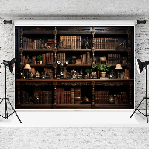 Action Bloom 7x5ft Vintage Bookshelf Backdrop Retro Study Room Photography Background for Zoom Meeting