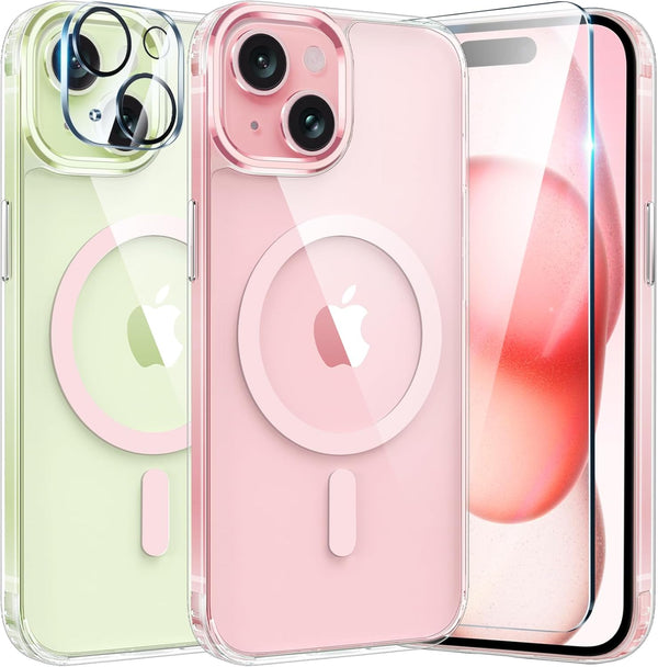 FNTCASE iPhone 15 Plus Case: Slim Magnetic Clear, Military Shockproof, Anti-Yellowing, with Camera & Screen Protectors,