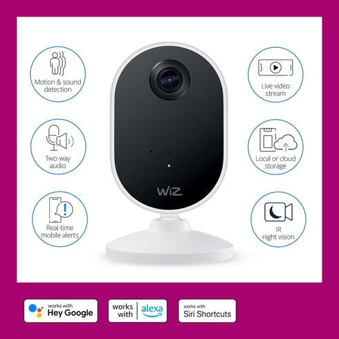 WiZ Connected 1080p 60W A19 Bulb Pack 3 WiZ Home Monitoring Starter Kit Includes Indoor Security Camera, HD Video