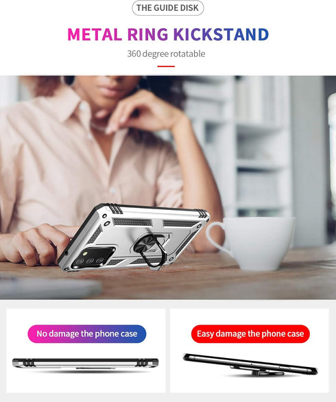 360 Metal Rotating Ring Kickstand Holder Armor Heavy Duty Shockproof Case for Samsung Galaxy A02S (Military Grade Drop