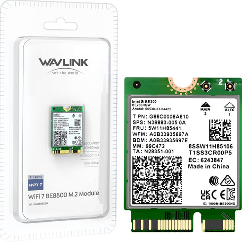 WAVLINK WiFi 7 Wireless Card, 8774Mbps Tri-Band BE200 M.2 NGFF Module with Bluetooth 5.4