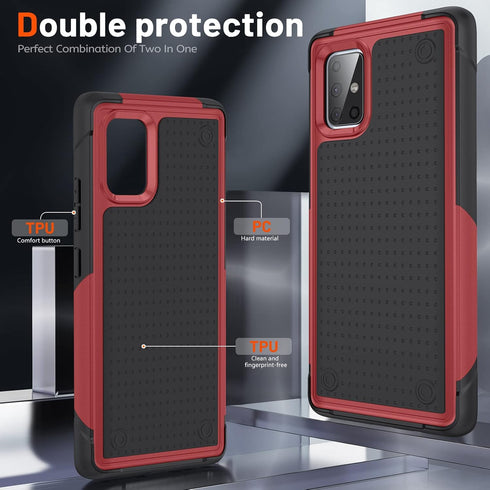 2 in 1 Military Grade Drop Protective Case for Samsung Galaxy A71 5G, Red+Black, Rugged Heavy Duty Cover