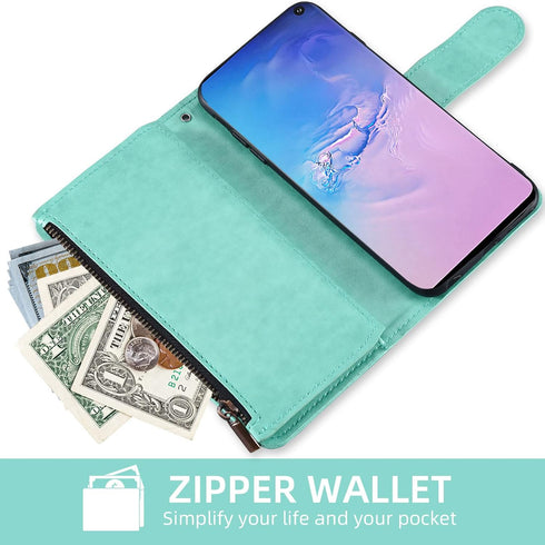 Asuwish Green Wallet Case for Samsung Galaxy S10, with Tempered Glass Screen Protector, Flower Flip Card Holder Cell