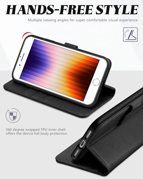 TUCCH Case Wallet for iPhone SE 2022/iPhone 7/8/iPhone SE 2020, PU Leather with 3 Card Slots, Magnetic Flip Folio