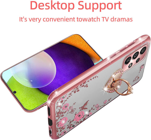 for A52 Samsung Phone Case, Samsung A52 Case for Women, Glitter Crystal Soft TPU Cover - Rose Gold