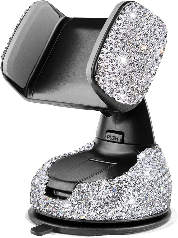 Dashboard Bling Phone Holder - Universal Car Mount for Windshield and Air Vent, Silver