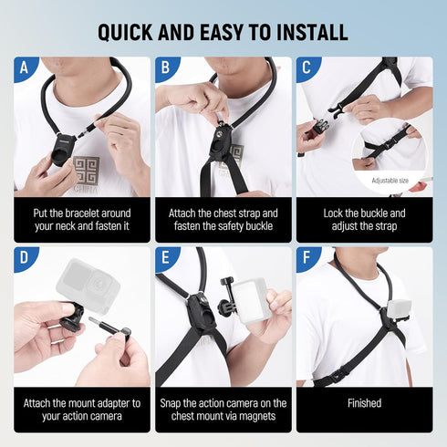 Neewer Magnetic Neck Holder for Action Camera & Phone, Hands-Free Neck Mount with Chest Strap for GoPro DJI Insta360
