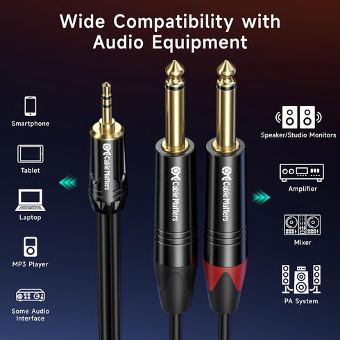 3.5mm 6.35mm 6ft, 1/8 1/4 3.5mm 1/4 Cable Matters TRS to Dual TS Breakout Cable - to Stereo Cable, to Y Splitter Cord