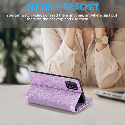 EYZUTAK Purple Wallet Phone Case for Samsung Galaxy A51(4G), Retro Matte with 9 Card Holder Slots, Zipper Pocket, PU
