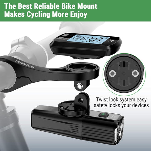 towild AS90 Out Front Bike Mount Bicycle Edge Compatible with Garmin Bike Computer/XOSSG/G+/iGPSPORT,Combo Extend Mount Adapter Camera and Light,Mount Arm Sturdy Non-Slip Fits 31.8MM Handlebar