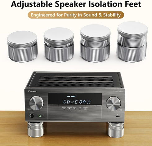 Blissfuhue Feet,4 Pack 0.9-1.5 Inch (500 lbs Adjustable Speaker Isolation - Height Adjustable Vibration Damping Stands