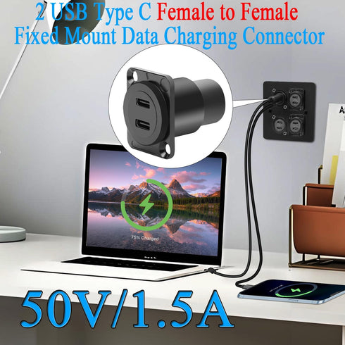 QIANRENON Dual USB C 3.1 Panel Mount Adapter - 10Gbps Type C Female to Female Connector