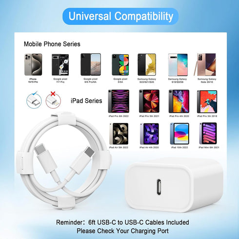 iPhone 16 15 Charger, USB C Fast Wall Charger 4-Pack with 6 ft USB C Cable for iPhone 16/15 Pro/AirPods