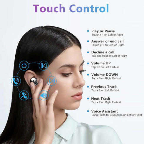 ELOVEN Wireless Earbuds, Deep Bass Stereo Sound Bluetooth Earbuds, 120H True Wireless Headphones with Ear Caps (S/M/L)