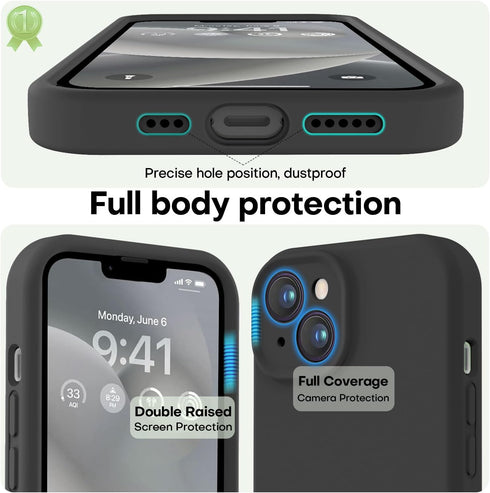 LOVE 3000 iPhone 14 Case, Black Premium Silicone Shockproof with Soft Anti-Scratch Microfiber Lining for 6.1"