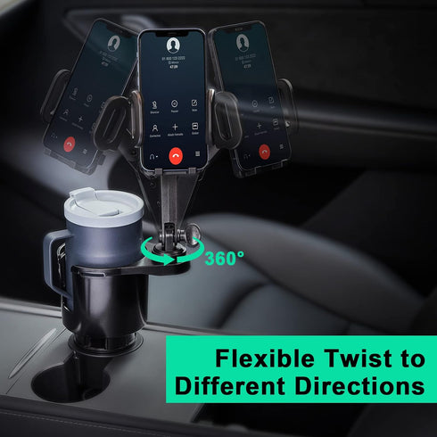 Car Cup Holder Expander with Phone Mount, 360° Rotation Cell Phone Holder for Car, Compatible with iPhone All