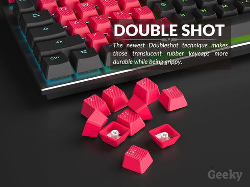 Rubberized Keycap Set, Double Shot Translucent, ABS + TPR, OEM Profile for Mechanical Gaming Keyboard, Red, 23 Keys
