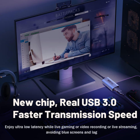 Guermok USB3.0 2K@30FPS 1080P@60FPS, 3, PS5/4, Video Capture Card, HDMI to USB-C Capture Device, Stream & Record at
