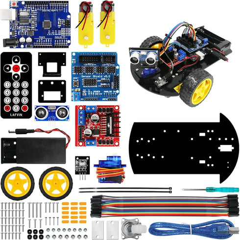 LAFVIN Smart Robot Car 2WD Chassis Kit with Ultrasonic Module R3 Board,Remote