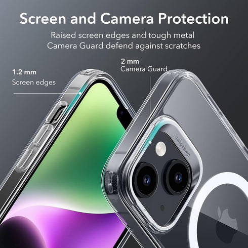 ESR iPhone 13/14 Case, Clear Magnetic Phone Case with Built-in Camera Ring Stand, Military-Grade Protection, Compatible