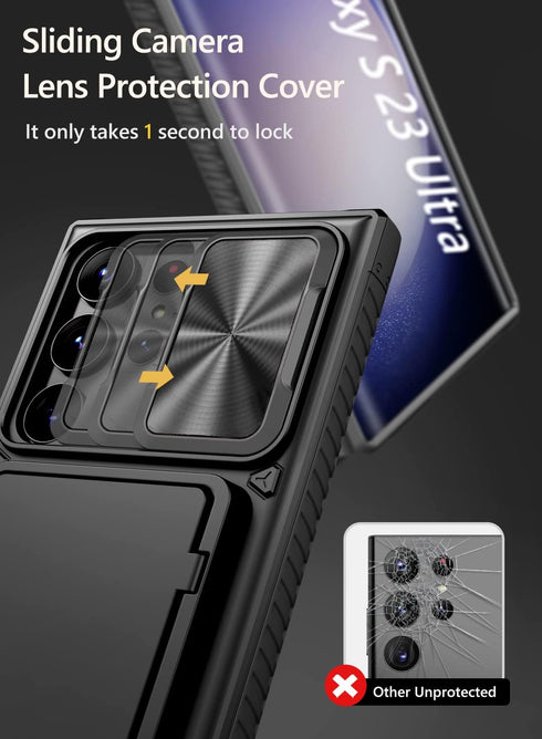 Vihibii Wallet Case for Samsung Galaxy S23 Ultra 5G, Black with Card Holder (4 Cards), Sliding Camera Cover & Kickstand