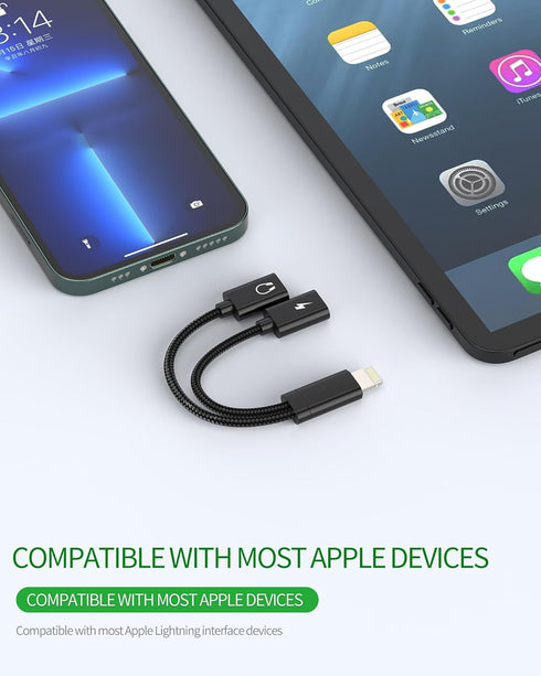 iPhone Headphone Adapter (2 in 1), Dual Lightning Jack Audio Charger Connector, MFI Certified Music Charging