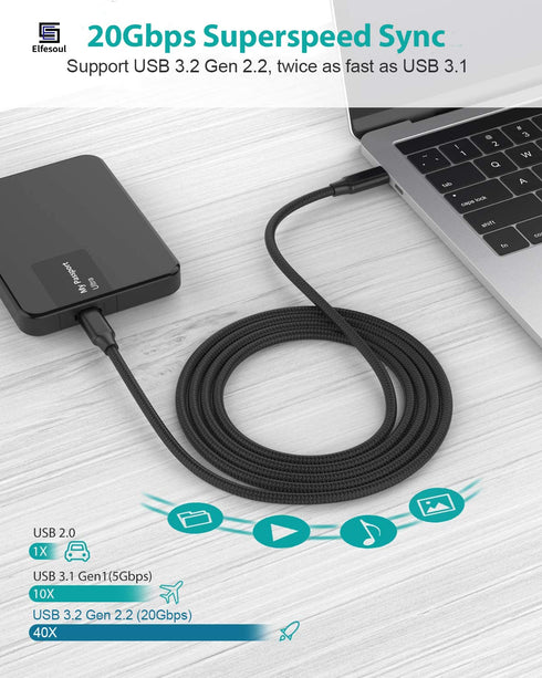 USB C to USB C Cable, 3.2 Gen 2 10ft 4K UHD 20Gbps Fast Charging Cable for Thunderbolt 3, MacBook Pro