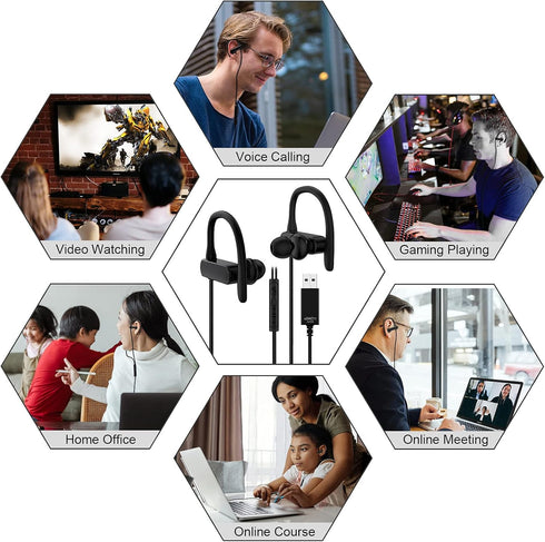 TITACUTE USB Earphones, 2.5M Wired Headphones with Microphone, Mute Volume Control, Noise Canceling for PC Laptop