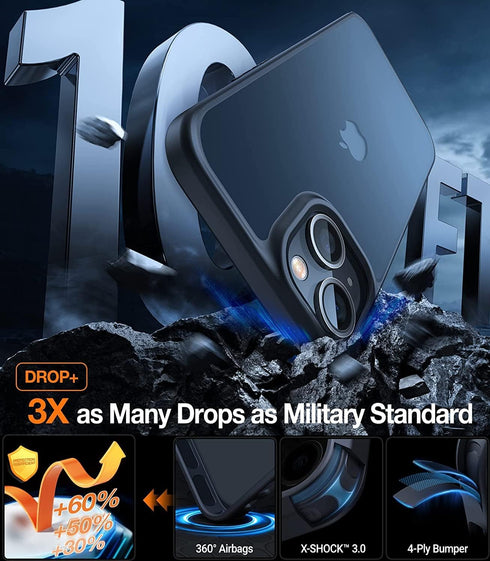 TORRAS Shockproof Case for iPhone 13 Mini, 10 FT Military Drop Protection Translucent Hard PC Back, Matte Black
