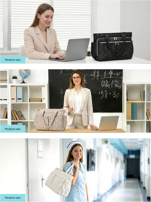 TOPEAST Teacher Tote Bag for Women Lightweight Quilted Laptop Work Travel Handbag with Zipper & Cup Holder for Nurse