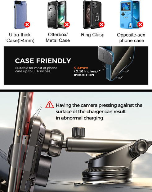 CHGeek Wireless Car Charger with Phone Holder Mount, 15W Fast Charging for Car Accessories