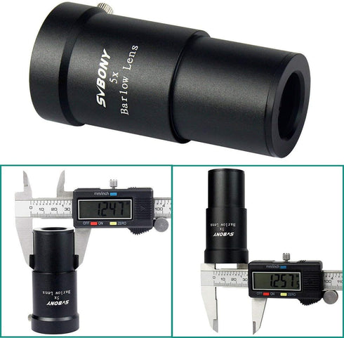 SVBONY 5X, 1.25 Inch 5X Telescope Barlow Lens Telescope Accessory, Fully Multi Coated Broadband Green Film Barlow Lens