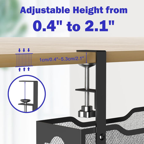 Under Desk Cable Management Tray 25.12", Extra Large No Drill Cord Organizer with Adjustable Clamps for Home Office