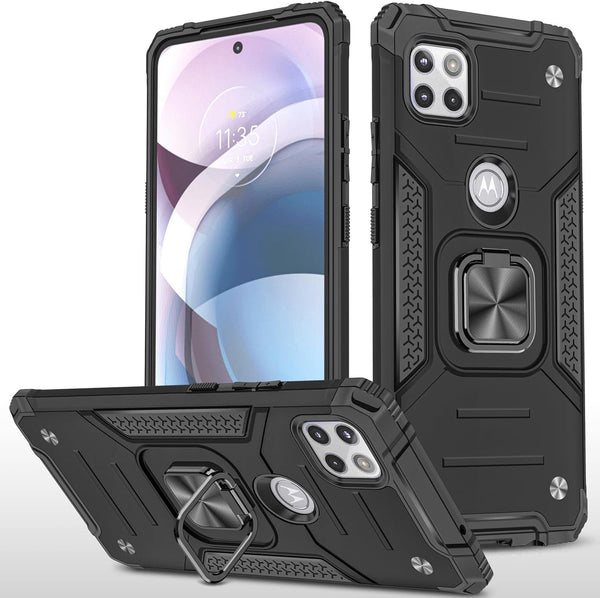 Motorola Moto One 5G Ace Case, Military Grade Shockproof Cover with Built-in Kickstand for Men Women, Black