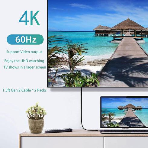Short USB C to USB C Cable (1.5ft, 2 Packs) - 10Gbps, 100W, 4K Video, Fast Charging for Samsung Galaxy T5, MacBook,