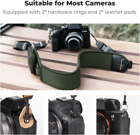 Adjustable Soft Neoprene Camera Neck Strap with Zipped Pockets for Photographers