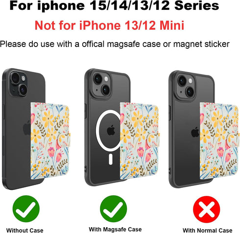 HAOPINSH for MagSafe Wallet Magnetic Wallet Card Holder, Floral Flower Pattern Detachable Adjustable Flip Leather iPhone Kickstand Mag Safe Card Slots RFID Blocking for iPhone 15/14/13/12 Series