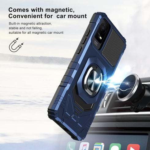 TJS Compatible for TCL ION X Case, TCL ION V Case, TCL 40 Z Case, Metal Ring Magnetic Support Kickstand Heavy Duty Drop Protection Cover Phone Case (Blue)
