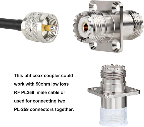 XRDS-RF SO239 to SO239 Chassis Mount Connector 2-Pack, UHF Female to Female 4 Hole Flange Panel Mount Adapter