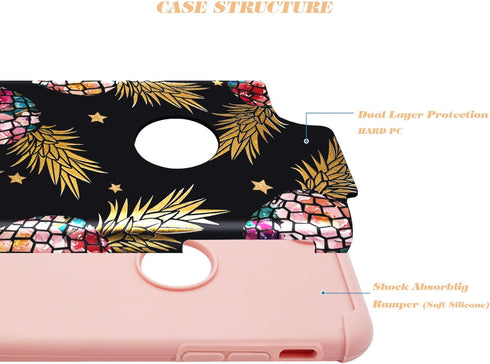 Fingic iPhone 8/iPhone 7 Case - Pineapple Design, Slim Fit, Hard PC & Soft Silicone Cover, Black/Pink