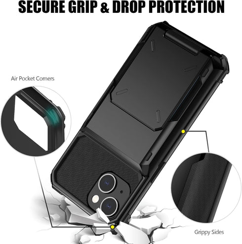 Nvollnoe iPhone 14 Case - Heavy Duty Shockproof Wallet with Card Holder, Stores 5 Cards, Large Storage (Black)