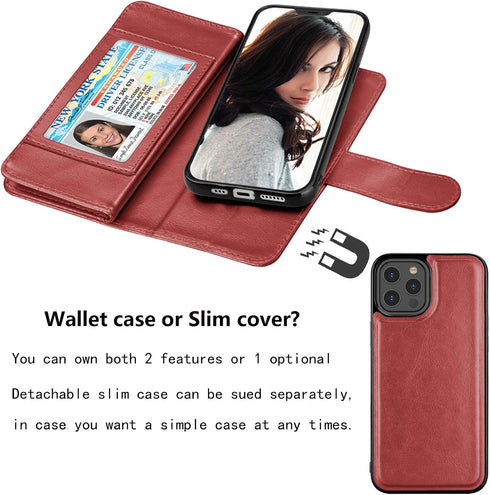 Njjex Wallet Case for iPhone 12/iPhone 12 Pro, 6.1 inch (2020), PU Leather with 9 Card Slots, Detachable Kickstand -
