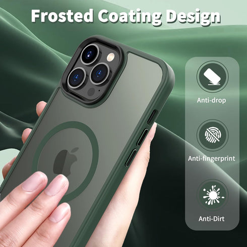 CACOE iPhone 13 Pro Magnetic Case (6.1") - Dark Green, Shockproof, Anti-Fingerprint, MagSafe & Car Mount Compatible.