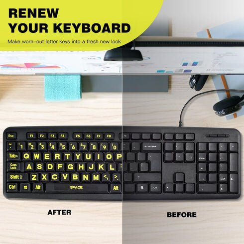 imComor 2PCS English Keyboard Stickers, Universal Computer Laptop Replacement Large Keyboard Stickers Big Bright Yellow