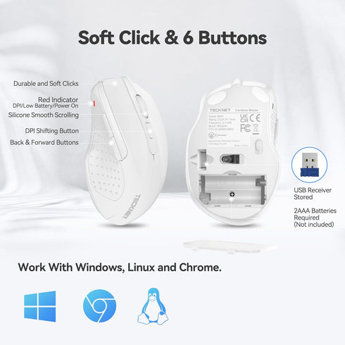 TECKNET 2.4G 6 24 2600 5 Wireless Mouse, Ergonomic Optical Mouse, Computer Mouse for Laptop, PC, Computer, Chromebook